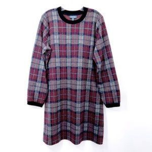 ModCloth Snug as a Hug Plaid Mini Dress Grey Red Long Sleeve Size XL